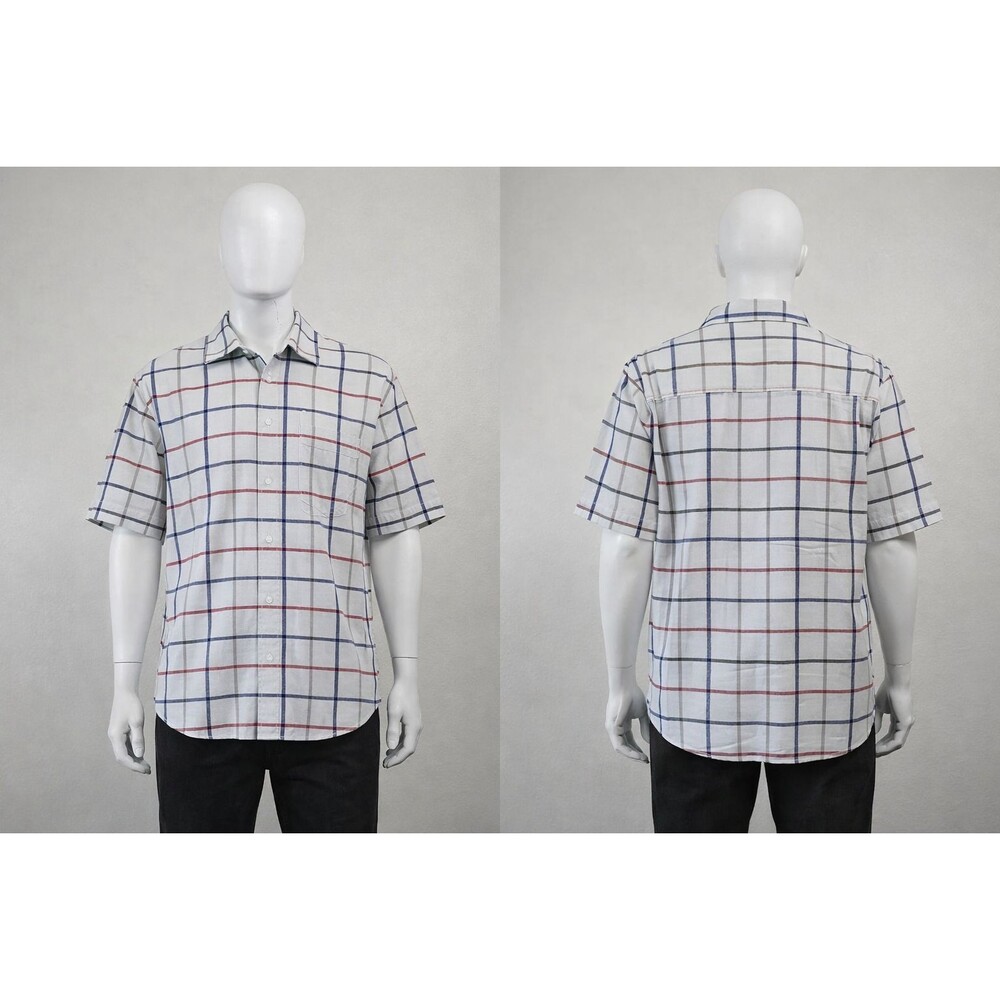 Enigma 100% Linen Windowpane Plaid Shirt Mens XL Preppy Y2K 90s